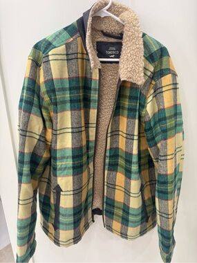 Toad&Co Green and Yellow Plaid Sherpa-Lined Shirt Jacket